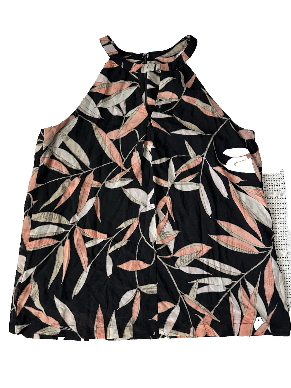Banana Republic Women’s M Black Leaf Print Halter Blouse Keyhole Sleeveless Top